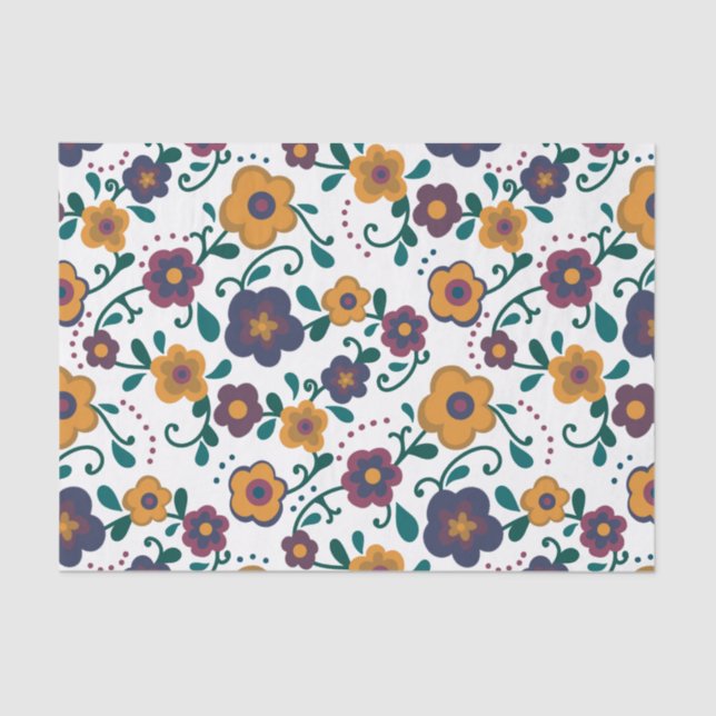 70’s Folk Art Ditzy Retro Daisy in Jewel Tones Tissue Paper (Front)