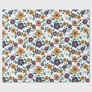 70’s Folk Art Ditzy Retro Daisy in Jewel Tones Wrapping Paper