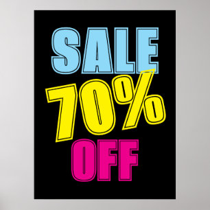 70% Sale Sign, Retail Store Signage, Colorful Sale Poster