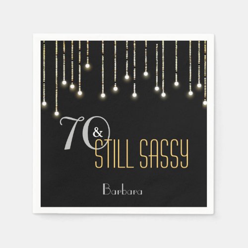 70 Sassy Black Silver Gold String Lights Birthday Napkins