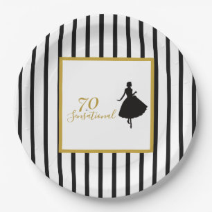 70 & Sensational Black and Gold Birthday Party Paper Plates