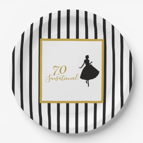 70 & Sensational Black and Gold Birthday Party Paper Plates