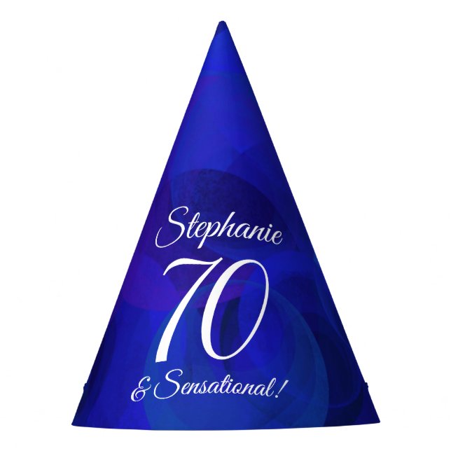 70 & Sensational Royal Blue Birthday Party Hat (Front)