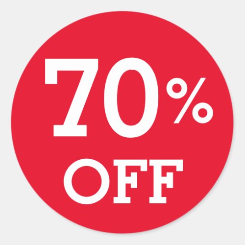 70 Seventy Percent OFF discount sale white red Classic Round Sticker