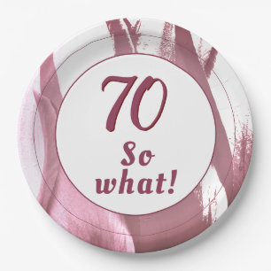 70 so What Burgundy Tulip 70th Birthday Floral Paper Plates