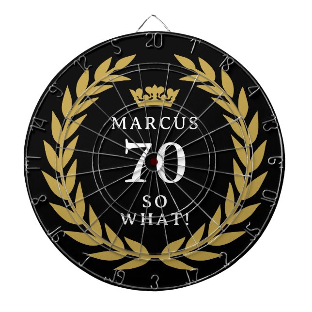 70 So what Funny Laurel Wreath Crown 70th Birthday Dart Board (Front)