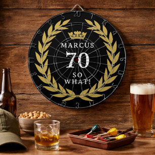 70 So what Funny Laurel Wreath Crown 70th Birthday Dart Board