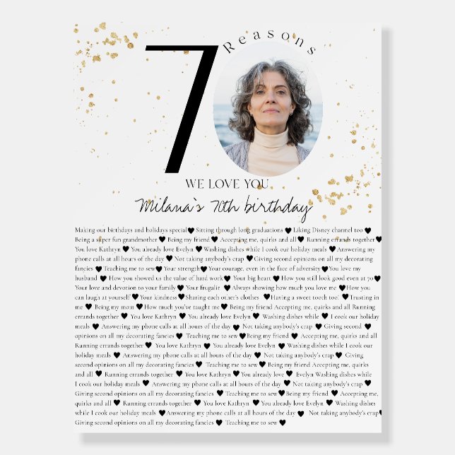 70 Things We Love About You Gold Board (Front)