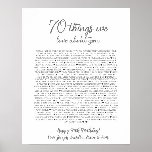 70 things we love about you poster