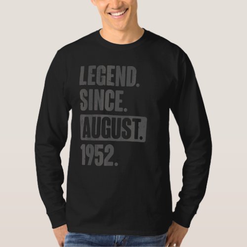 70 Year Old 70th Birthday Bday  Legend Since Augus T_Shirt