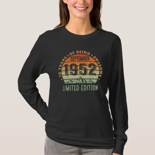 70 Year Old Awesome Since September 1952  70th Bda T_Shirt