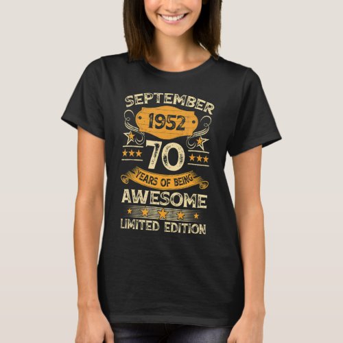70 Year Old Gift Vintage September 1952 70th Birth T_Shirt