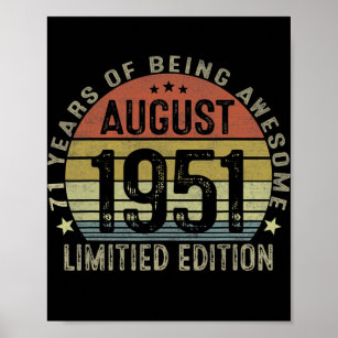 70 Year Old Gifts August 1952 Limited Edition Poster