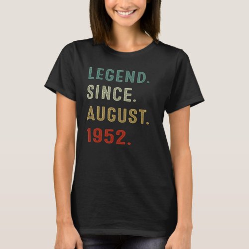 70 Year Old  Legend Since August 1952 70th Birthda T_Shirt