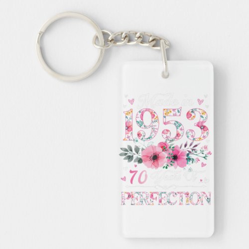 70 Year Old Made In 1953 Floral 70th Birthday Gift Keychain