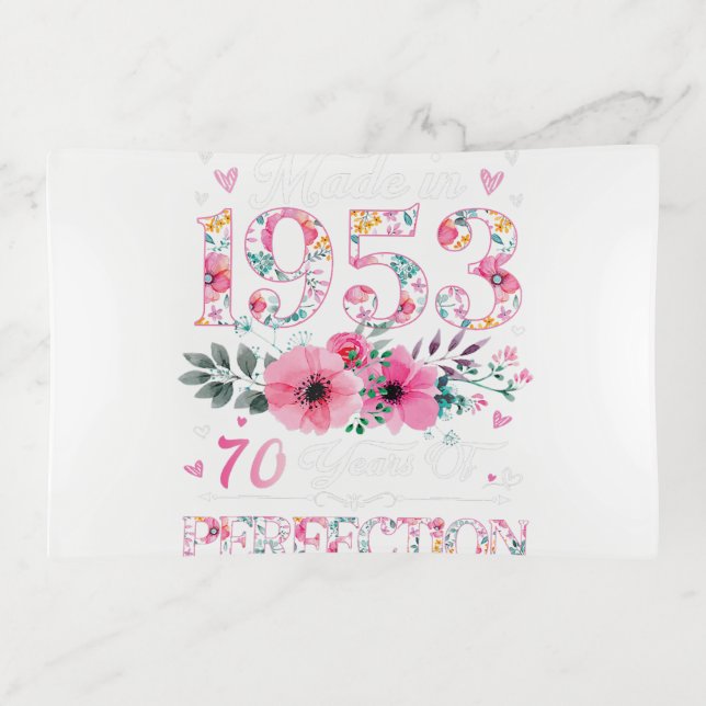 70 Year Old Made In 1953 Floral 70th Birthday Gift Trinket Tray (Front)