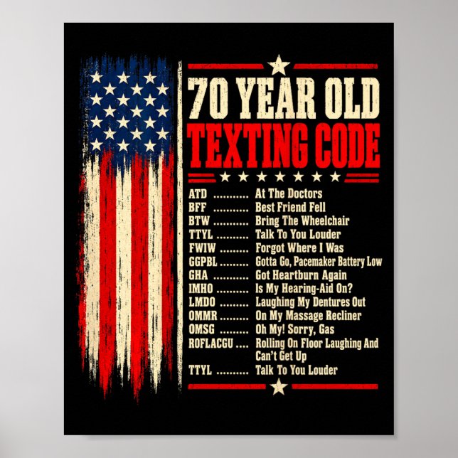 70 Year Old Senior Texting Code On Back Artwork Poster (Front)