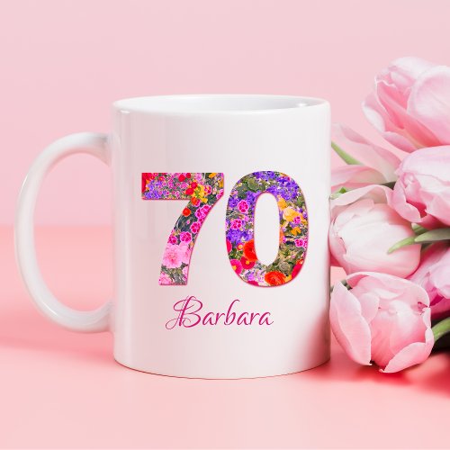 70 years 70th birthday party floral pink lilac mug