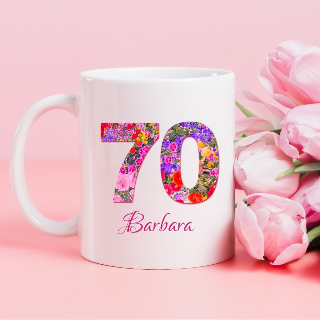70 years 70th birthday party floral pink lilac mug (Creator Uploaded)