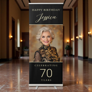 70 Years Birthday Black & Gold Photo Retractable Banner