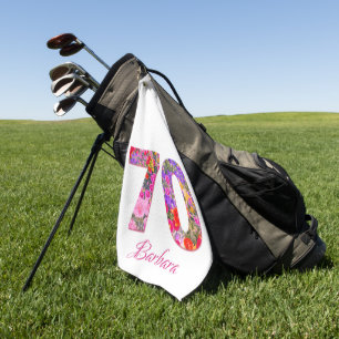 70 years birthday party flowers pink golf towel