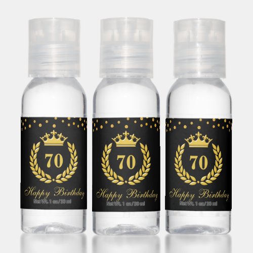 70 Years Happy Birthday in Black  Golden Hand Sanitizer