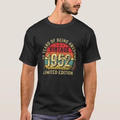 70 Years Of Being Awesome Vintage 1952 Retro 70Th T_Shirt