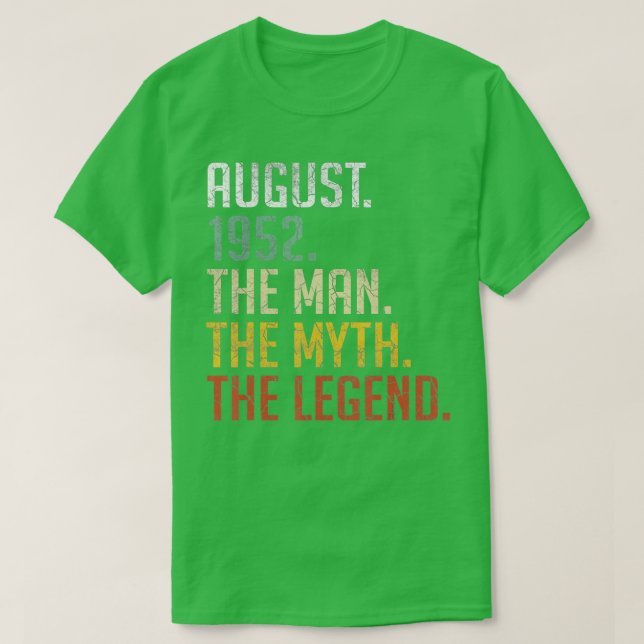 70 Years Old August 1952 Man Myth Legend 70th Birt T-Shirt (Design Front)