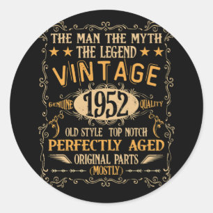 70 Years Old Man Myth Legend 1952 70th Birthday Classic Round Sticker