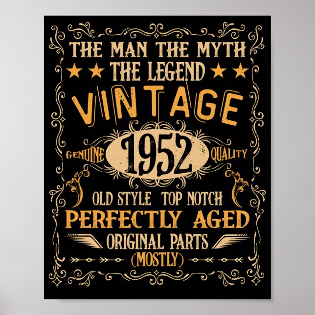 70 Years Old Man Myth Legend 1952 70th Birthday Poster (Front)