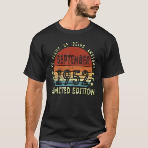 70 Years Old  September 1952  70th Bday T_Shirt