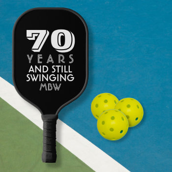 70 Years Still Swinging Custom Text Age Name Color Pickleball Paddle by colorfulgalshop at Zazzle