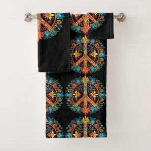70s 60s Peace Sign Colorful Bath Towel Set