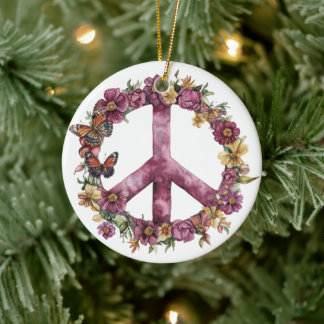 70s 60s Peace Sign Colorful Ceramic Ornament