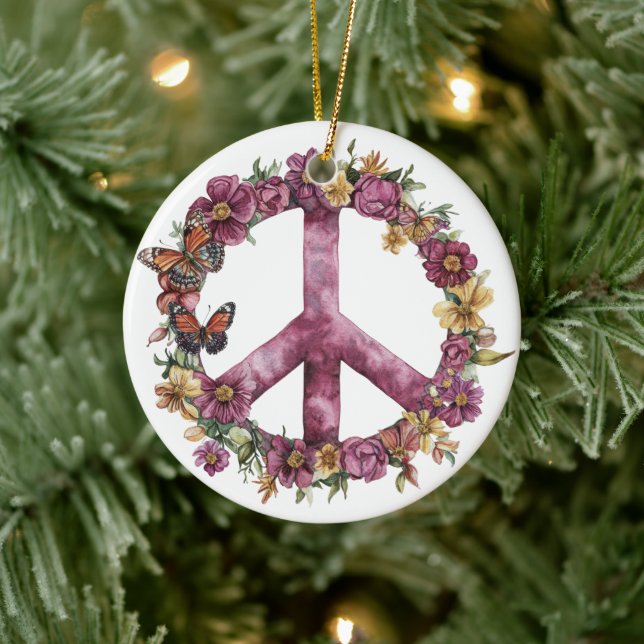 70s 60s Peace Sign Colorful Ceramic Ornament (Tree)