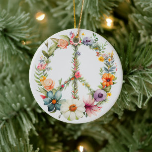 70s 60s Peace Sign Colorful Ceramic Ornament