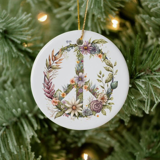70s 60s Peace Sign Colorful Ceramic Ornament (Tree)