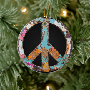70s 60s Peace Sign Colorful Ceramic Ornament