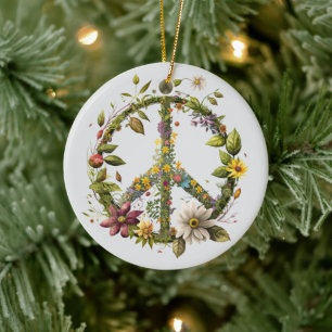 70s 60s Peace Sign Colorful Ceramic Ornament