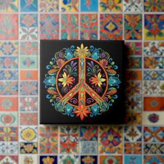 70s 60s Peace Sign Colorful Ceramic Tile