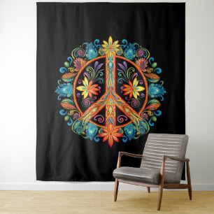 70s 60s Peace Sign Colorful Tapestry