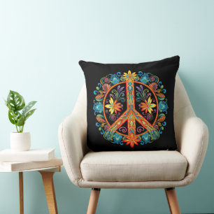 70s 60s Peace Sign Colorful Throw Pillow