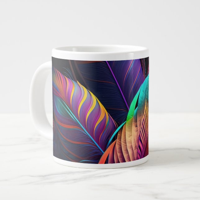 70s 60s Psychedelic Feathers  Giant Coffee Mug (Front Left)