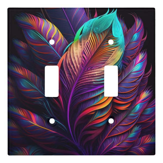 70s 60s Psychedelic Feathers  Light Switch Cover (Front)