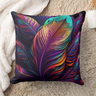 70s 60s Psychedelic Feathers Throw Pillow