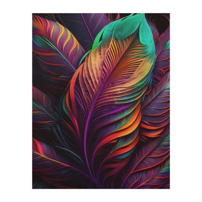 70s 60s Psychedelic Feathers  Wood Wall Art (Front)