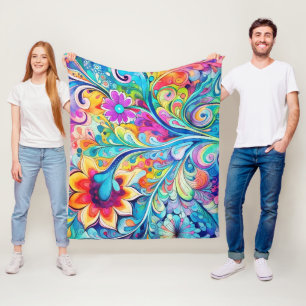70s 60s Psychedelic Hippy Retro Hip Fleece Blanket