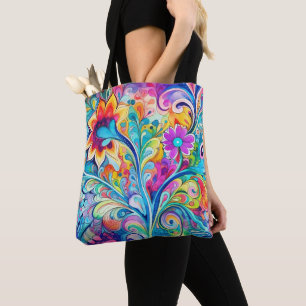 70s 60s Psychedelic Hippy Retro Hip Tote Bag