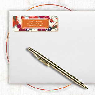 70's 80's Autumn Orange Colorful Floral Address Label