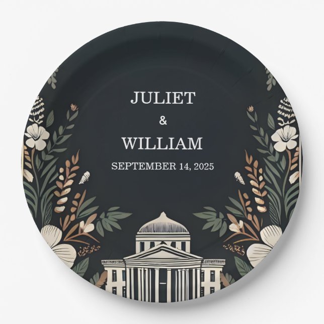 70s 80s Fast Bold Boho Courthouse Wedding Paper Plates (Front)